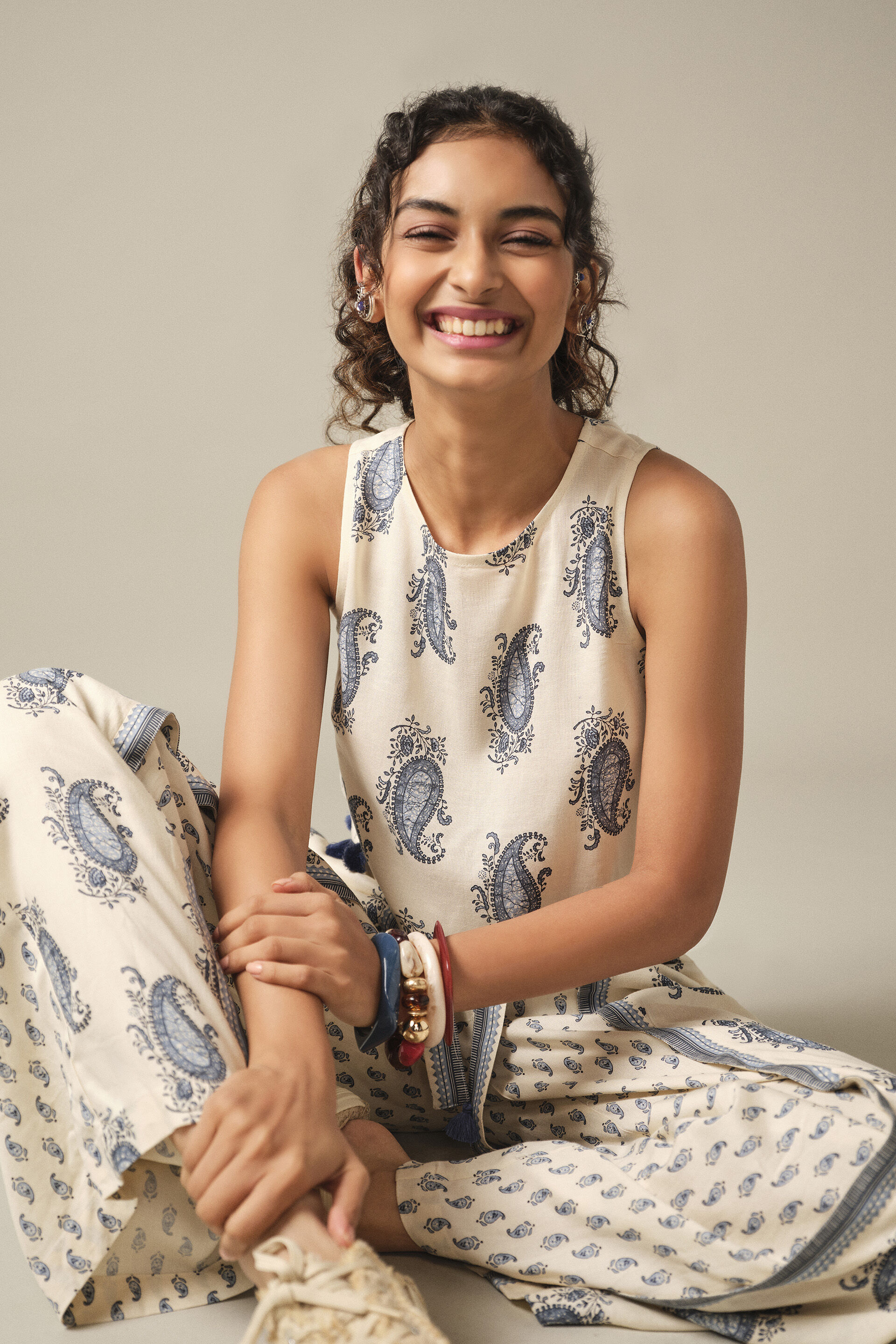 Paisely Printed Co-ord in White, White, image 3